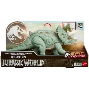 Mattel Jurassic World Gigantic Trackers Action Figure, Triceratops Dinosaur Toy